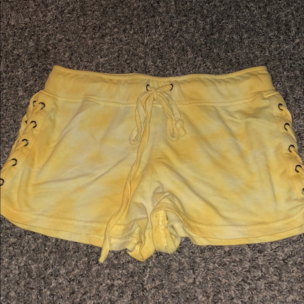 Yellow tie dye lounge shorts